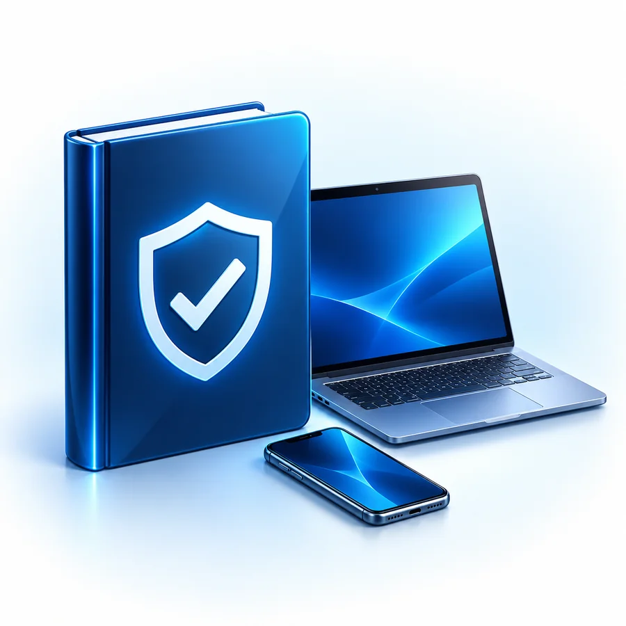 Online safety guidebook beside a laptop and smartphone